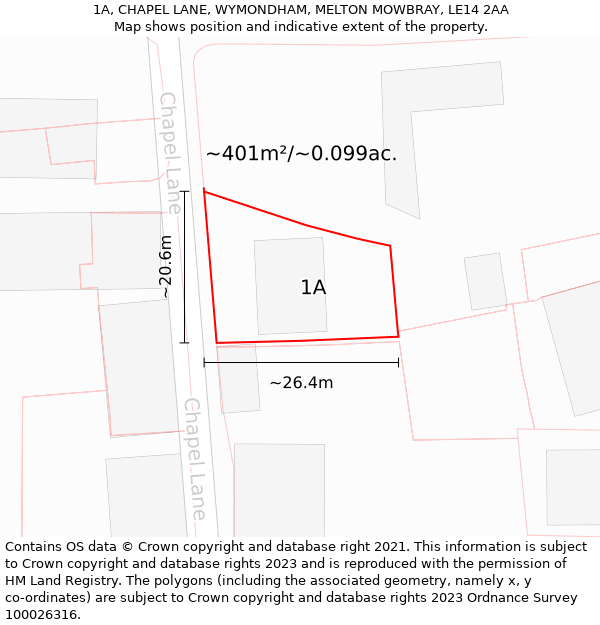 1A, CHAPEL LANE, WYMONDHAM, MELTON MOWBRAY, LE14 2AA: Plot and title map