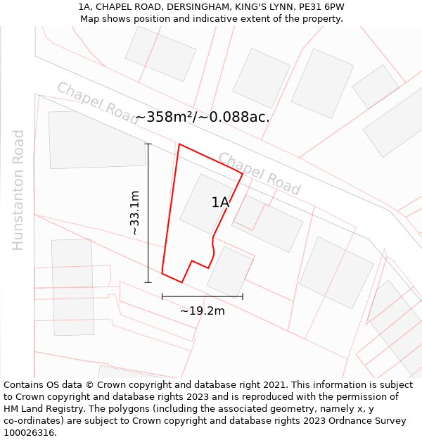 1A, CHAPEL ROAD, DERSINGHAM, KING'S LYNN, PE31 6PW: Plot and title map