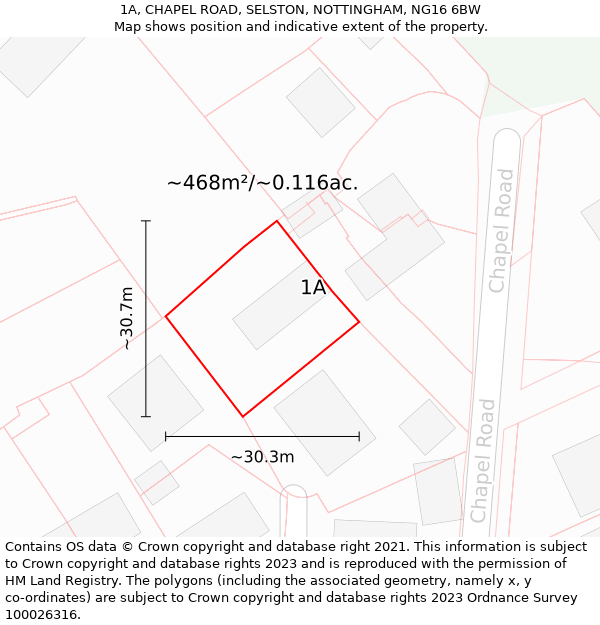 1A, CHAPEL ROAD, SELSTON, NOTTINGHAM, NG16 6BW: Plot and title map