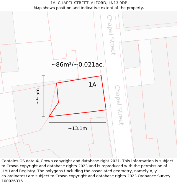 1A, CHAPEL STREET, ALFORD, LN13 9DP: Plot and title map