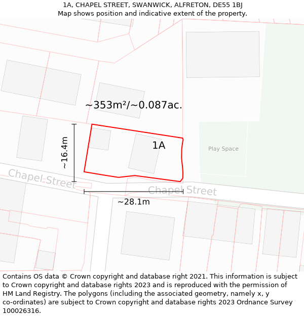 1A, CHAPEL STREET, SWANWICK, ALFRETON, DE55 1BJ: Plot and title map