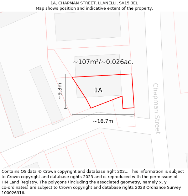 1A, CHAPMAN STREET, LLANELLI, SA15 3EL: Plot and title map