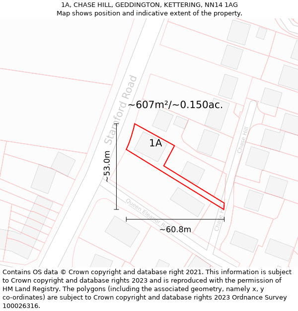 1A, CHASE HILL, GEDDINGTON, KETTERING, NN14 1AG: Plot and title map