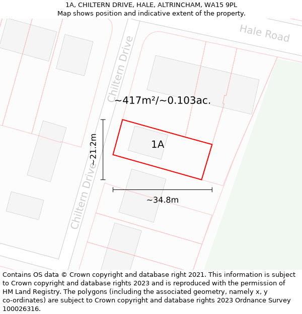 1A, CHILTERN DRIVE, HALE, ALTRINCHAM, WA15 9PL: Plot and title map