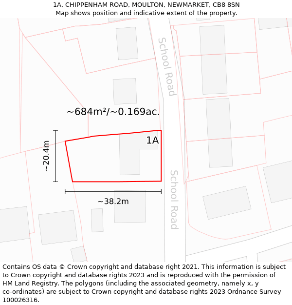 1A, CHIPPENHAM ROAD, MOULTON, NEWMARKET, CB8 8SN: Plot and title map