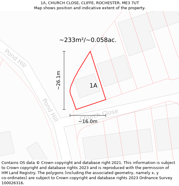 1A, CHURCH CLOSE, CLIFFE, ROCHESTER, ME3 7UT: Plot and title map
