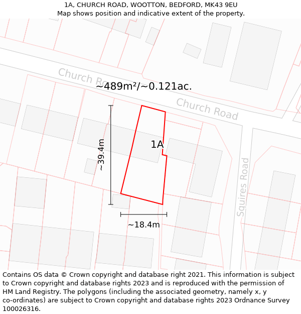 1A, CHURCH ROAD, WOOTTON, BEDFORD, MK43 9EU: Plot and title map