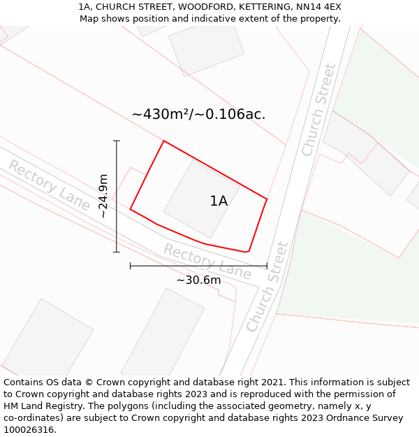1A, CHURCH STREET, WOODFORD, KETTERING, NN14 4EX: Plot and title map