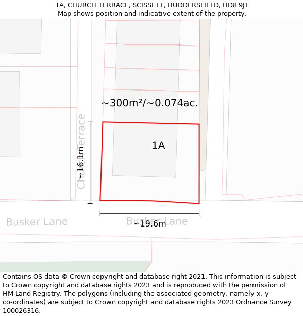 1A, CHURCH TERRACE, SCISSETT, HUDDERSFIELD, HD8 9JT: Plot and title map