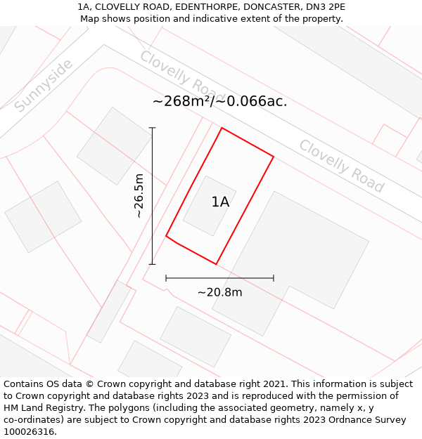 1A, CLOVELLY ROAD, EDENTHORPE, DONCASTER, DN3 2PE: Plot and title map