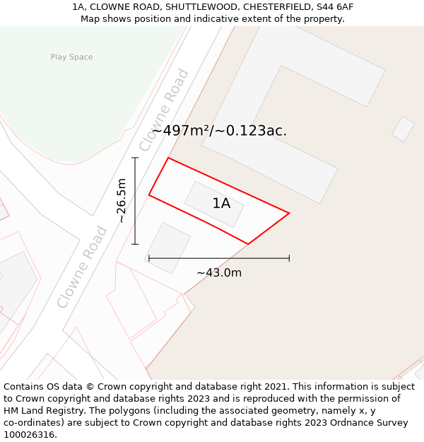 1A, CLOWNE ROAD, SHUTTLEWOOD, CHESTERFIELD, S44 6AF: Plot and title map