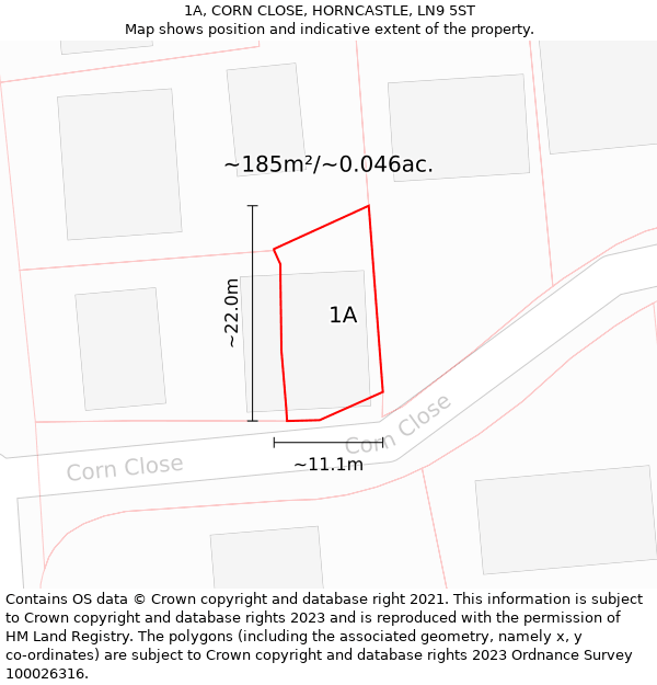 1A, CORN CLOSE, HORNCASTLE, LN9 5ST: Plot and title map