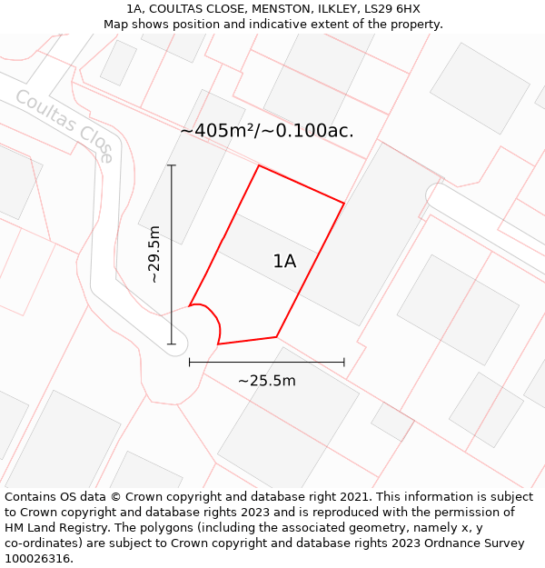 1A, COULTAS CLOSE, MENSTON, ILKLEY, LS29 6HX: Plot and title map