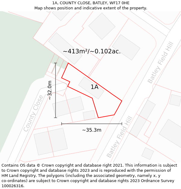 1A, COUNTY CLOSE, BATLEY, WF17 0HE: Plot and title map