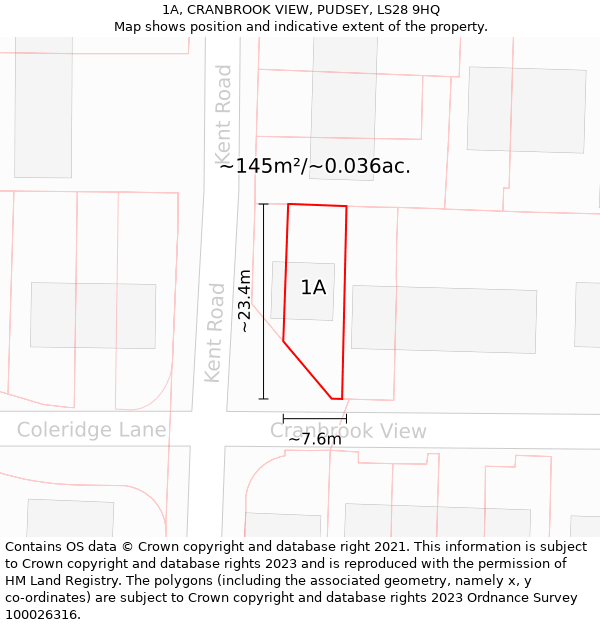 1A, CRANBROOK VIEW, PUDSEY, LS28 9HQ: Plot and title map