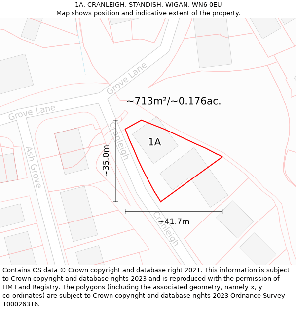 1A, CRANLEIGH, STANDISH, WIGAN, WN6 0EU: Plot and title map