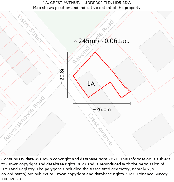 1A, CREST AVENUE, HUDDERSFIELD, HD5 8DW: Plot and title map