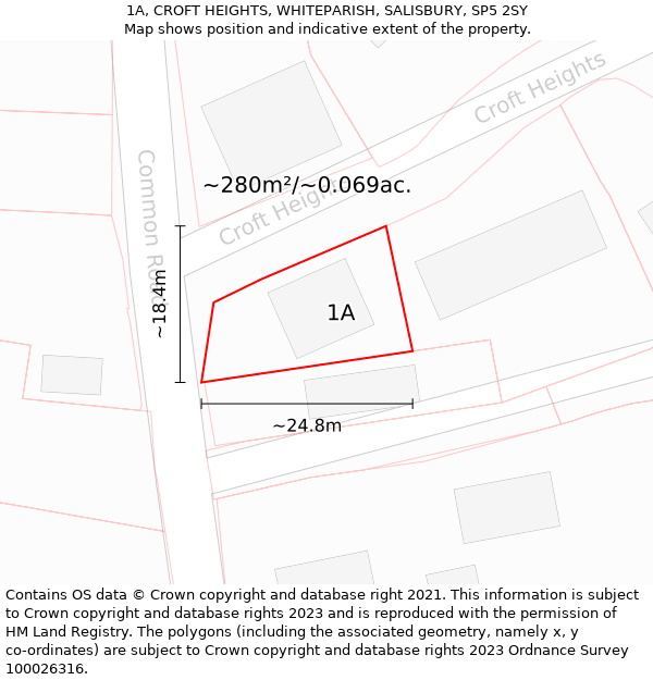 1A, CROFT HEIGHTS, WHITEPARISH, SALISBURY, SP5 2SY: Plot and title map