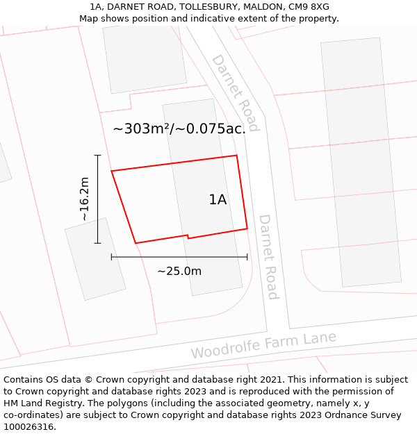 1A, DARNET ROAD, TOLLESBURY, MALDON, CM9 8XG: Plot and title map