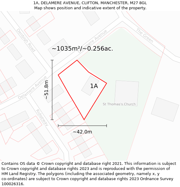 1A, DELAMERE AVENUE, CLIFTON, MANCHESTER, M27 8GL: Plot and title map