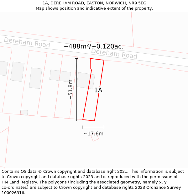 1A, DEREHAM ROAD, EASTON, NORWICH, NR9 5EG: Plot and title map