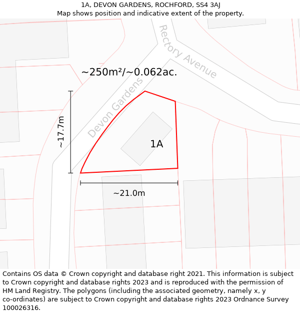 1A, DEVON GARDENS, ROCHFORD, SS4 3AJ: Plot and title map