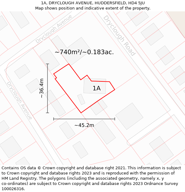 1A, DRYCLOUGH AVENUE, HUDDERSFIELD, HD4 5JU: Plot and title map