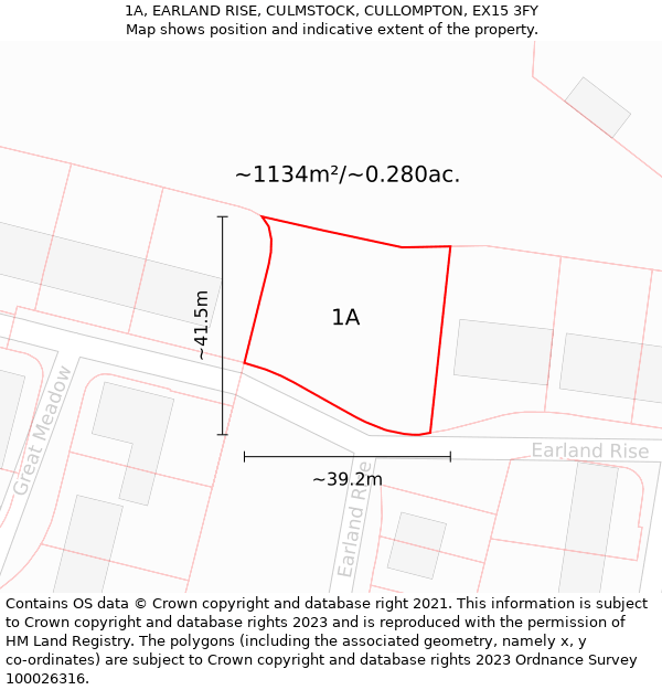 1A, EARLAND RISE, CULMSTOCK, CULLOMPTON, EX15 3FY: Plot and title map