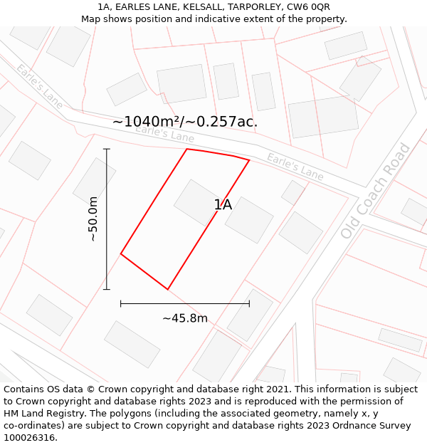 1A, EARLES LANE, KELSALL, TARPORLEY, CW6 0QR: Plot and title map