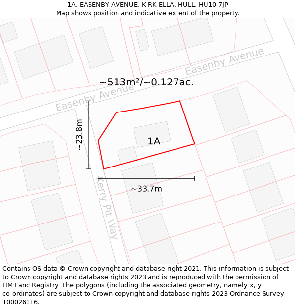 1A, EASENBY AVENUE, KIRK ELLA, HULL, HU10 7JP: Plot and title map