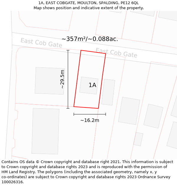 1A, EAST COBGATE, MOULTON, SPALDING, PE12 6QL: Plot and title map