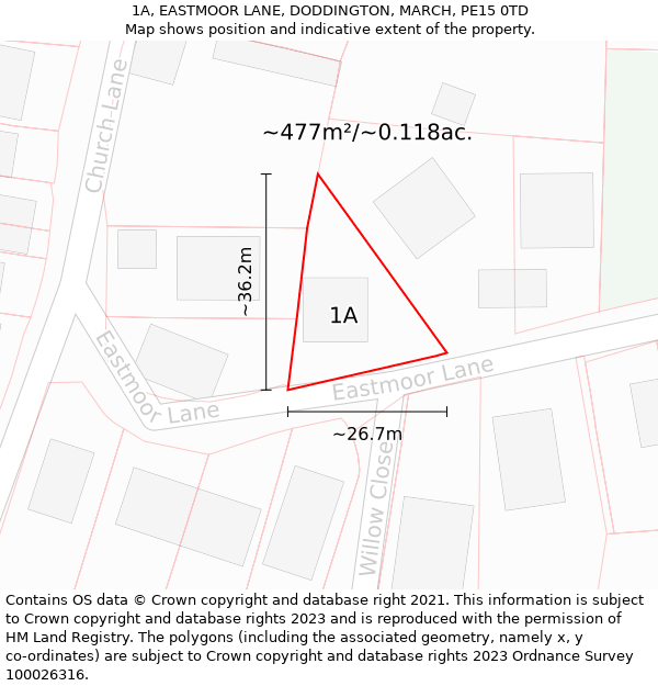 1A, EASTMOOR LANE, DODDINGTON, MARCH, PE15 0TD: Plot and title map