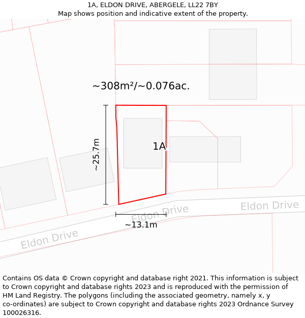 1A, ELDON DRIVE, ABERGELE, LL22 7BY: Plot and title map