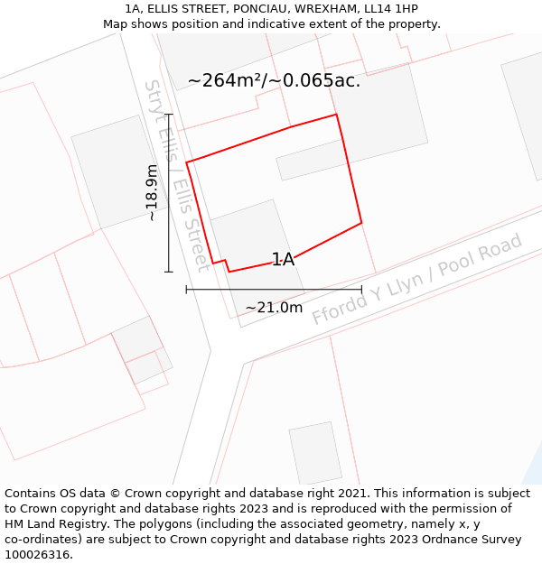 1A, ELLIS STREET, PONCIAU, WREXHAM, LL14 1HP: Plot and title map