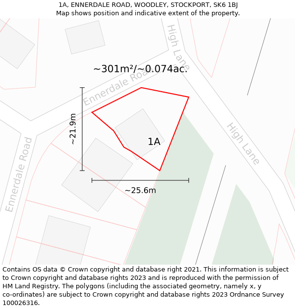 1A, ENNERDALE ROAD, WOODLEY, STOCKPORT, SK6 1BJ: Plot and title map