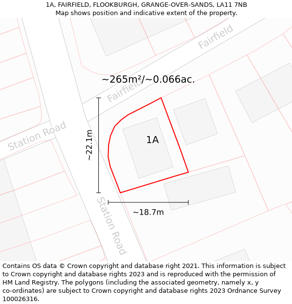 1A, FAIRFIELD, FLOOKBURGH, GRANGE-OVER-SANDS, LA11 7NB: Plot and title map