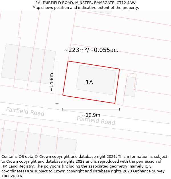 1A, FAIRFIELD ROAD, MINSTER, RAMSGATE, CT12 4AW: Plot and title map