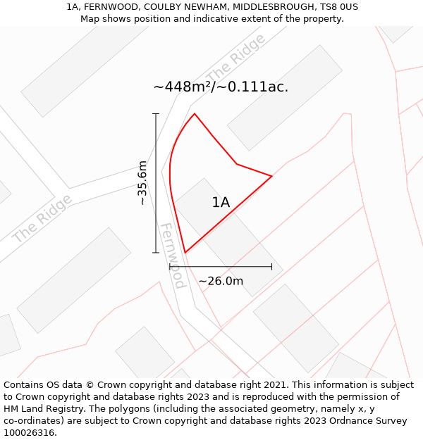 1A, FERNWOOD, COULBY NEWHAM, MIDDLESBROUGH, TS8 0US: Plot and title map