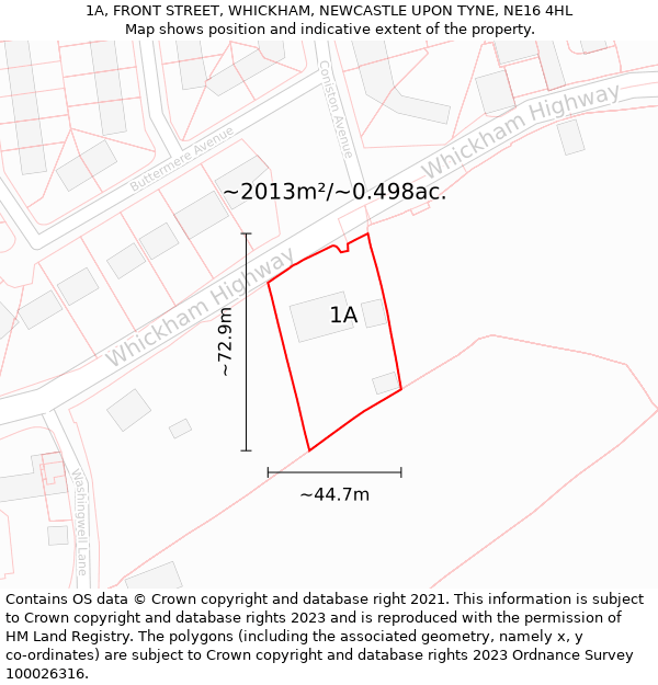 1A, FRONT STREET, WHICKHAM, NEWCASTLE UPON TYNE, NE16 4HL: Plot and title map