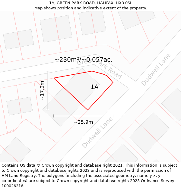 1A, GREEN PARK ROAD, HALIFAX, HX3 0SL: Plot and title map