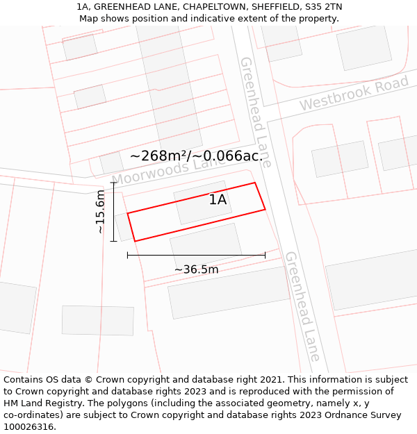 1A, GREENHEAD LANE, CHAPELTOWN, SHEFFIELD, S35 2TN: Plot and title map