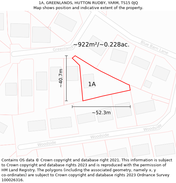 1A, GREENLANDS, HUTTON RUDBY, YARM, TS15 0JQ: Plot and title map