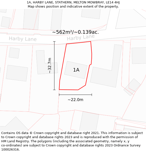 1A, HARBY LANE, STATHERN, MELTON MOWBRAY, LE14 4HJ: Plot and title map