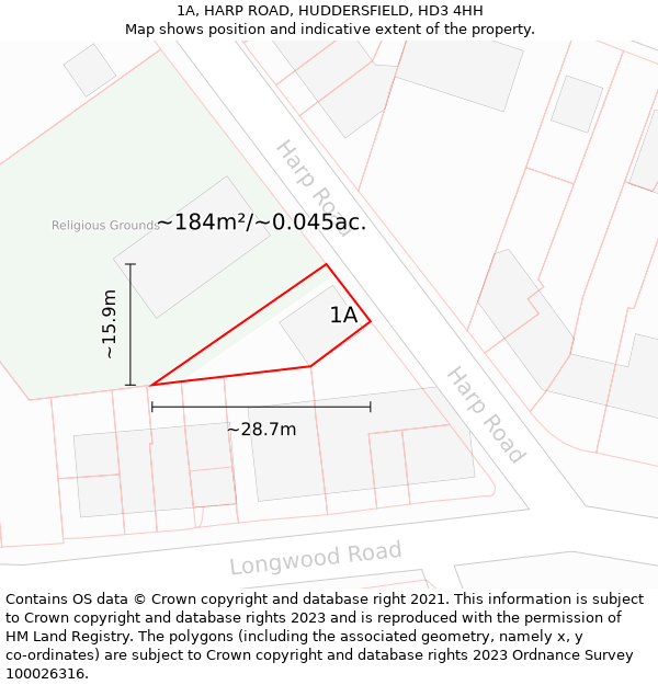 1A, HARP ROAD, HUDDERSFIELD, HD3 4HH: Plot and title map