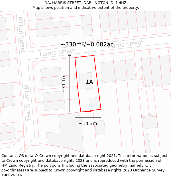 1A, HARRIS STREET, DARLINGTON, DL1 4HZ: Plot and title map