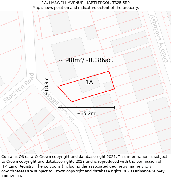 1A, HASWELL AVENUE, HARTLEPOOL, TS25 5BP: Plot and title map