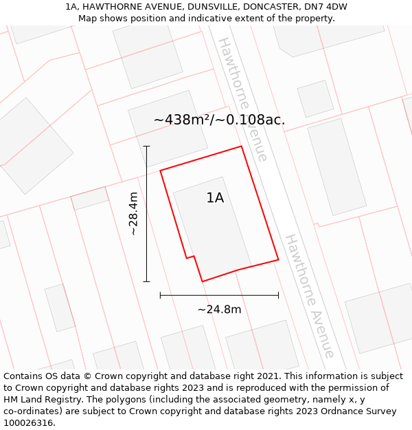 1A, HAWTHORNE AVENUE, DUNSVILLE, DONCASTER, DN7 4DW: Plot and title map