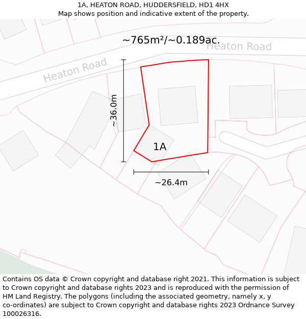 1A, HEATON ROAD, HUDDERSFIELD, HD1 4HX: Plot and title map