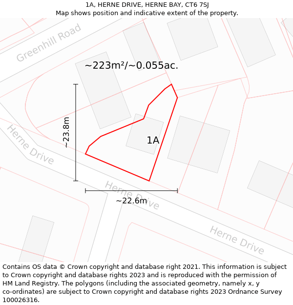 1A, HERNE DRIVE, HERNE BAY, CT6 7SJ: Plot and title map