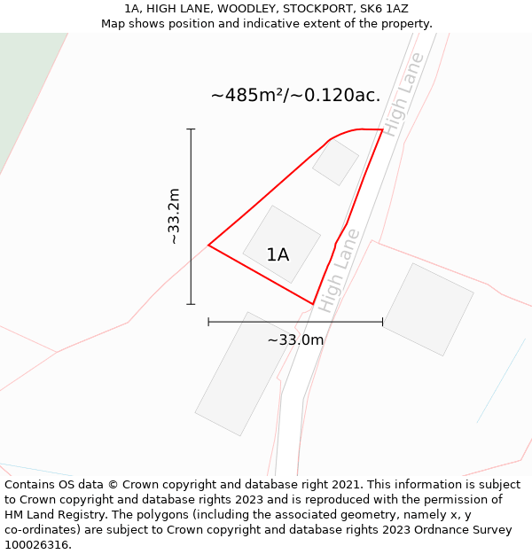 1A, HIGH LANE, WOODLEY, STOCKPORT, SK6 1AZ: Plot and title map